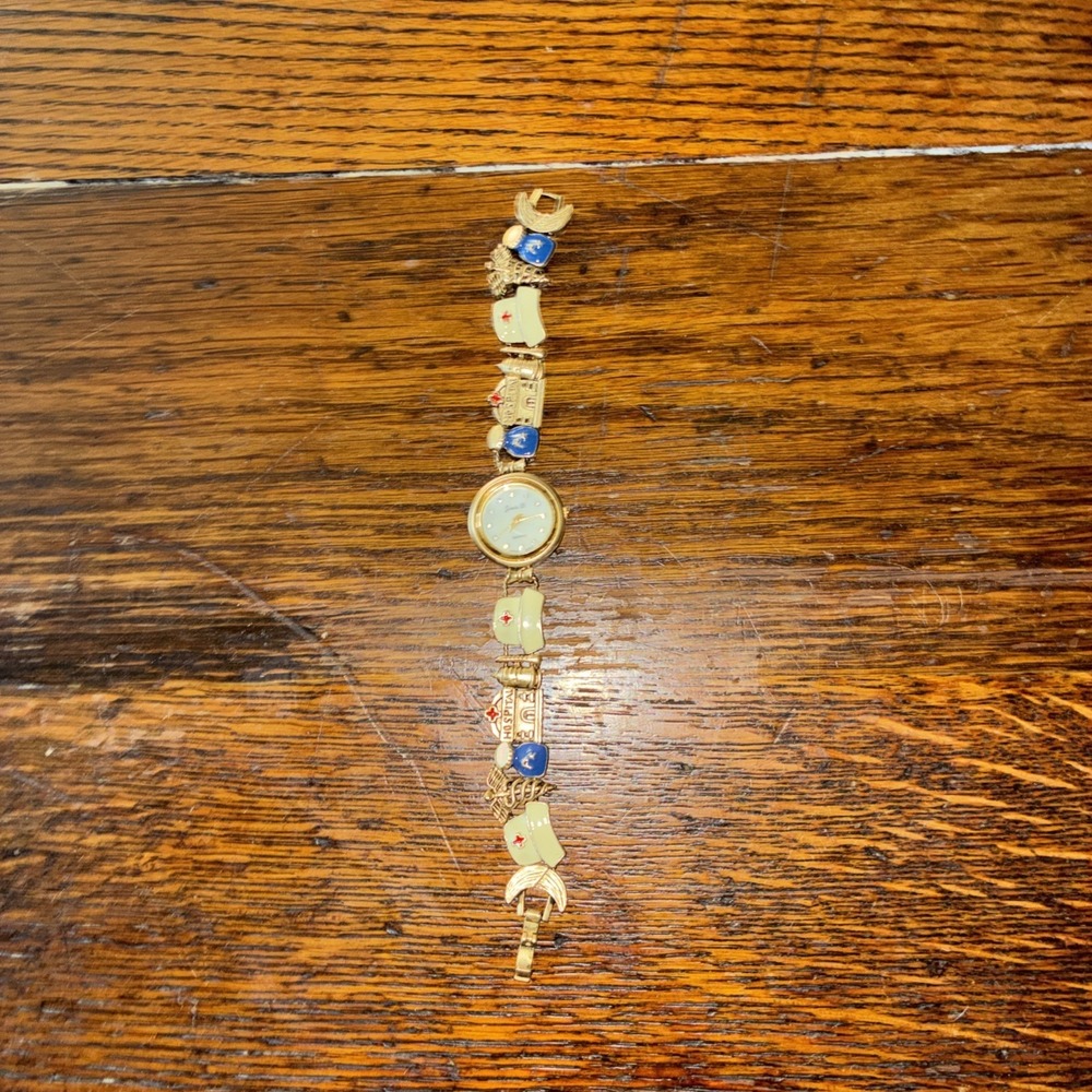 Vtg Jennie B Nurse Watch 24mm Womens Slide Charm Bracelet Needs Battery 7.25"